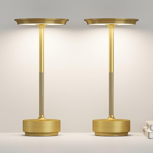ZTFLOS Gold 2-Pack Rechargeable Cordless LED Table Lamps, Portable Battery Lights