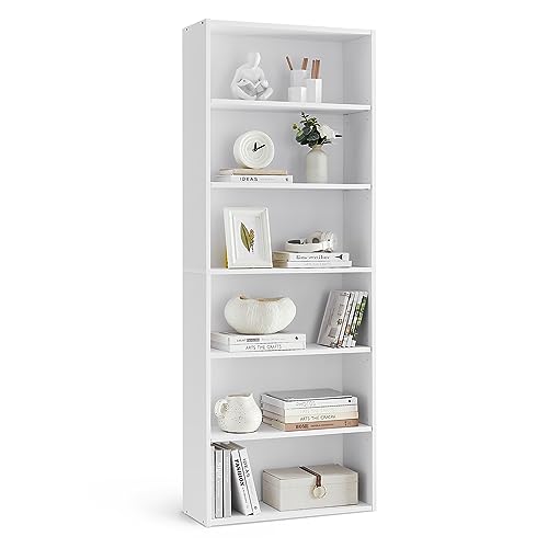 VASAGLE 6-Tier Open Bookshelf - 23.6 Inches Wide, Cloud White, Adjustable Shelves, Floor Standing Storage Unit (1 Pack)