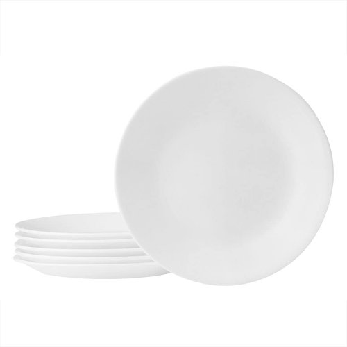 Corelle Vitrelle 6-Piece Salad Plate Set - Lightweight, Chip-Resistant Glass | 6-3/4-Inch, Winter Frost White
