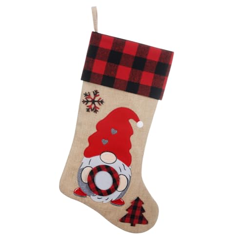 Personalized Burlap Christmas Stockings 19in with Embroidered Gnome Santa - Letter-O