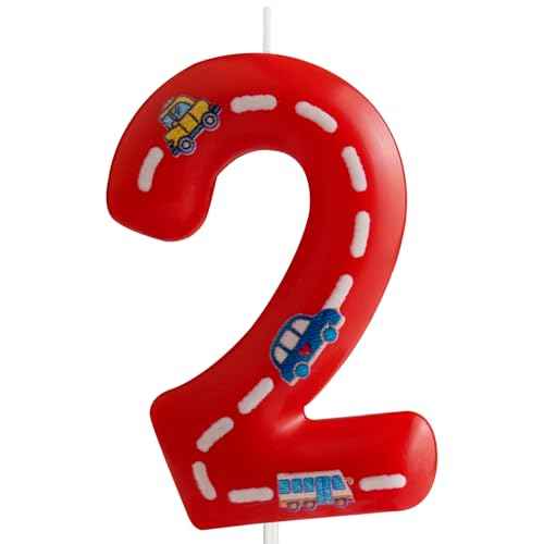 Racing Cars Birthday Candles,Red and White Stripes Number 2 Candles,Happy Birthday Candle Cars Cake Topper for Boys Girls Racing Car Traffic Theme Party Supplies Birthday Gifts