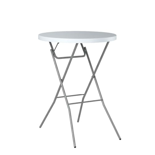 White 32-Inch Foldable Bar Height Table with Thick Top & Locking Legs