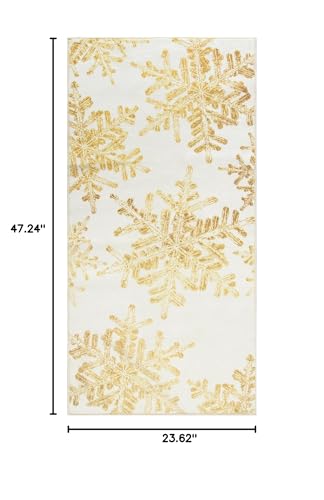 Lahome 2x4 Gold Snowflake Christmas Rug Entryway – Non-Slip, Machine Washable