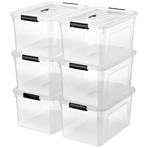 JUJIAJIA 19 Quart Clear Plastic Storage Bins with Lids - 6 Pack, Stackable, Handle