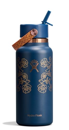 Insulated Stainless Steel Water Bottle 32 Oz with Leakproof Flex Straw Lid - Cold Up to 24H