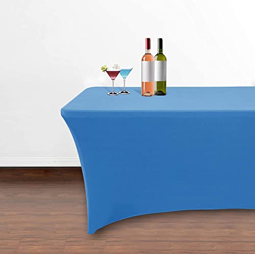 Obstal 4ft Stretch Spandex Table Cover for Standard Folding Tables - Universal Rectangular Fitted Tablecloth Protector for Wedding, Banquet and Party,Aqua