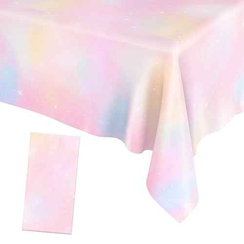 Agltp Pastel Rainbow Tablecloth, Plactic Pastel Table Cloths for Parties Disposable, Rectangle Pink Rainbow Table Cloths for Parties Decoration Birthday Christmas Baby Shower Party 54 x 108 Inches