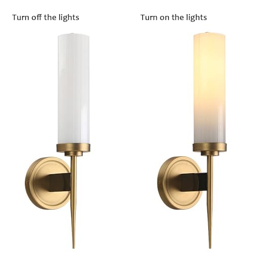 PERMO Vintage Wall Sconce Antique Single Sconces Lighting Fixture with 2.8" Cylindrical Shade Milk Glass Sconces for Bathroom Living Room