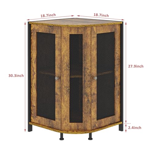 Corner Coffee Bar Cabinet 3-Tier Storage Shelf 18.7x18.7x30 inches - Rustic Wood & Iron