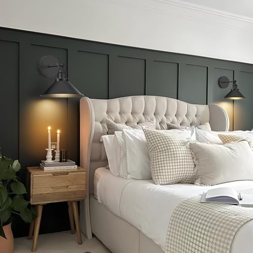 Battery Operated Wall Sconce Set of 2 - Black Wireless Dimmable LED Wall Lights with Remote