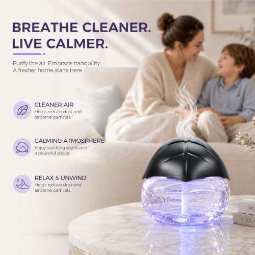 Black Water Based Air Freshener & Aroma Diffuser with 8 Oils, 6 LED Lights