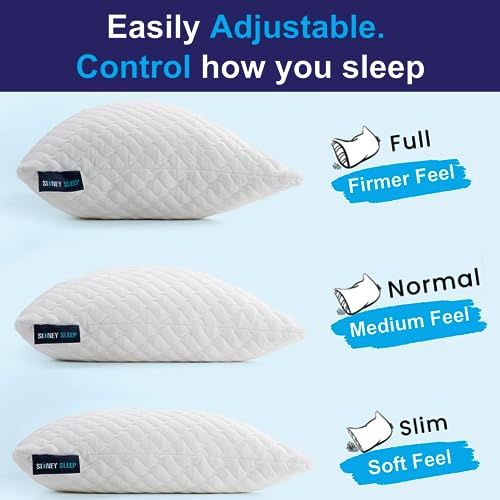 Sidney Sleep Adjustable Queen Size Cervical Pillow with Shredded Fill - Support for Side & Back Sleepers, White