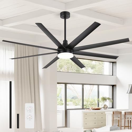 Black 72-Inch Ceiling Fan with Lights & Remote Control - Reversible Blades, 6-Speed DC Motor, Timer