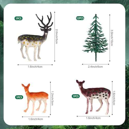 15PCS Deer Cake Topper Tree Cake Topper Christmas Cakes Decorations with Mini Tree Deer Figurine for Kids Birthday Party Decorations Hunting Themed Decor Christmas Party Favor
