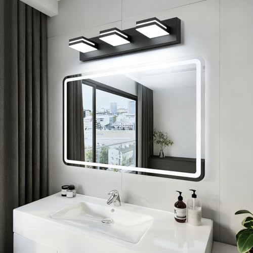 3-Light LED Bathroom Vanity Light Fixture - Black & White Acrylic Wall Sconce, 24-Inch