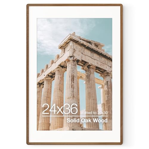 FlyJoe Walnut 24x36 Poster Frame - Solid Oak Wall Photo Frame with Mat