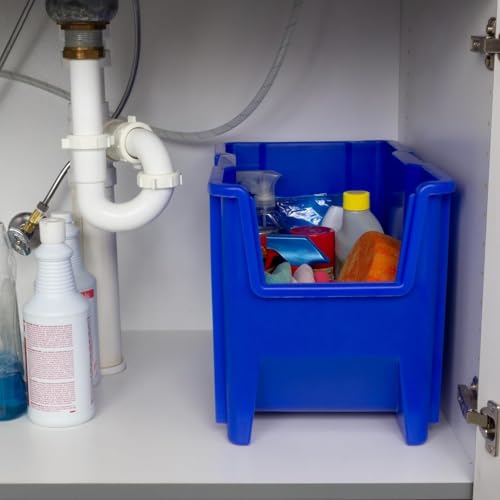 Akro-Mils Stak-N-Store Stackable Plastic Storage Bins 17.5 x 11 x 12.5 in Blue 7.4 Gallons 4-Pack