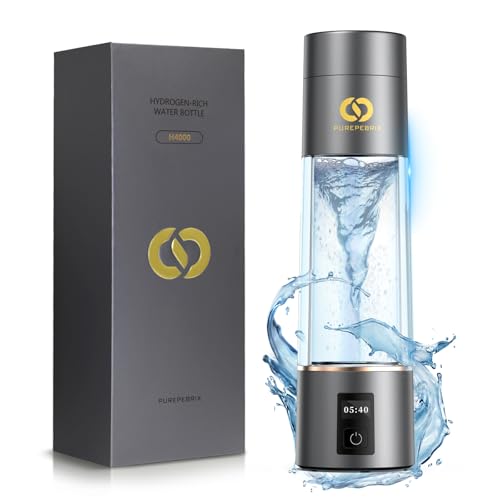 PUREPEBRIX Grey 10 OZ Hydrogen Water Bottle Generator - Lab-Verified Up to 7560 PPB