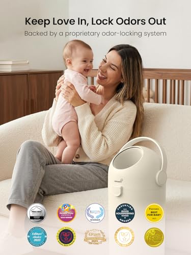 Odor-Locking Baby Diaper Pail with Dual-Barrier Seal - Beige, No Special Bags Needed