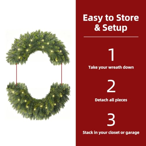 HipTree 30 Inch Real Touch Lighted Cedar Wreath for Front Door