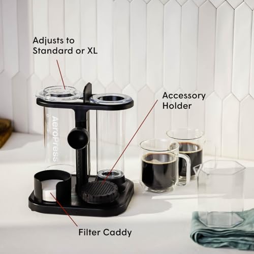 Black AeroPress Coffee Maker Organizer Stand - Space-Saving Kitchen & Coffee Station Storage
