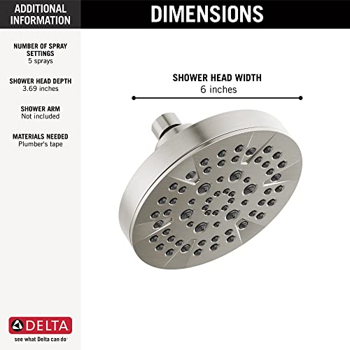 Delta 6-Setting Brushed Nickel Fixed Shower Head - Stainless, 6 Inch, 1.75 GPM