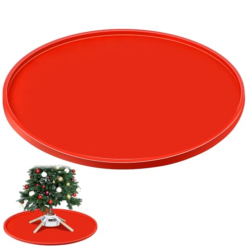 Dunkive 31 Inch Red Silicone Christmas Tree Mat Heavy Duty Floor Protector Waterproof Xmas Stand Pad