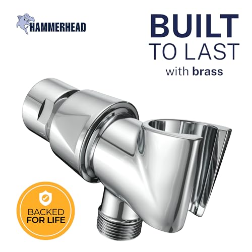 HammerHead Showers Solid Metal Handheld Shower Head Holder - Chrome, Adjustable Wall Mount with Pivot Ball