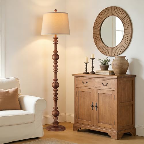 Vintage 61-Inch Wooden Grain Floor Lamp for Living Room - Farmhouse Style, Soft Lighting, Sturdy Base