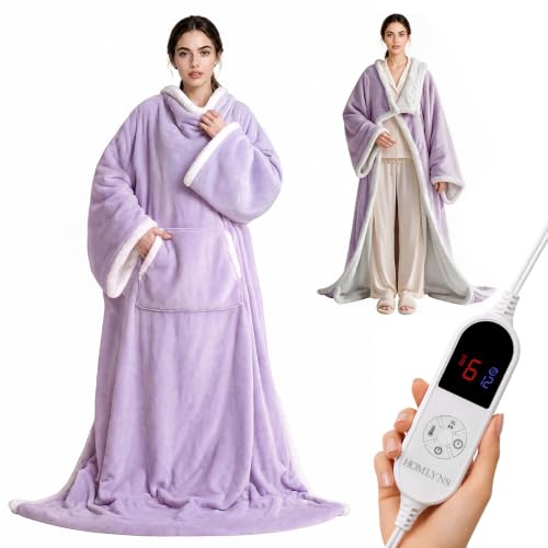 Wearable Heated Blanket with Foot Pocket & Sleeves - Purple 52 x 72 inches