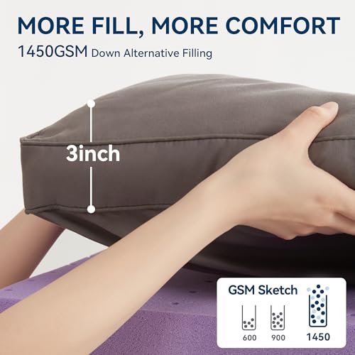 BDEUS Dark Gray Queen Size Dual Layer Memory Foam Mattress Topper with Gel & Down Alternative Quilt