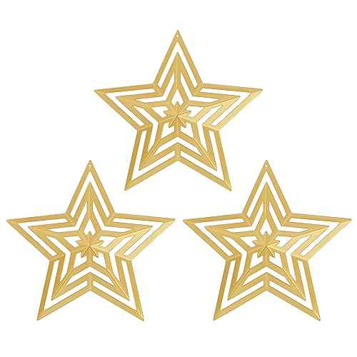 CVHOMEDECO. Primitives Rustic Antique Vintage Gifts Cut-Outs Metal Barn Star for Wall/Wreath/Door Decor, 8-Inch, Set of 3.(Gold)