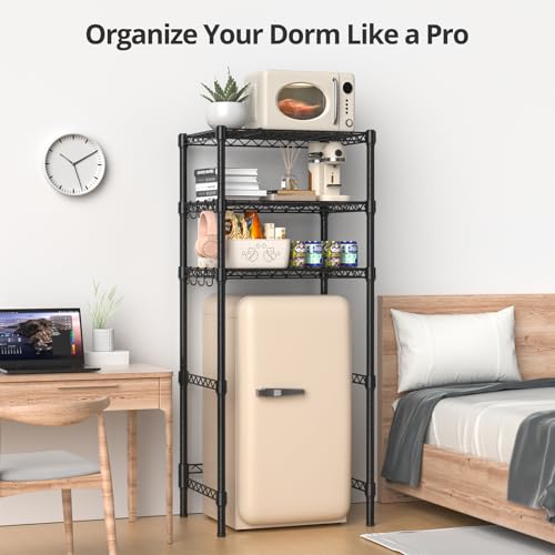 3-Tier Adjustable Mini Fridge Stand - Black Metal Kitchen & Storage Rack