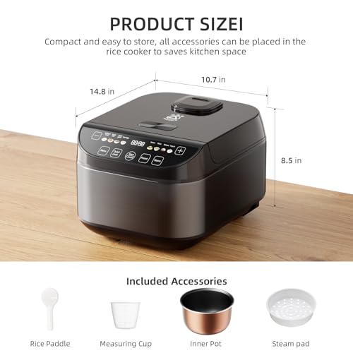 TRIANGLE 6-Cup Smart Fuzzy Logic Rice Cooker with Steamer & Non-Stick Pot