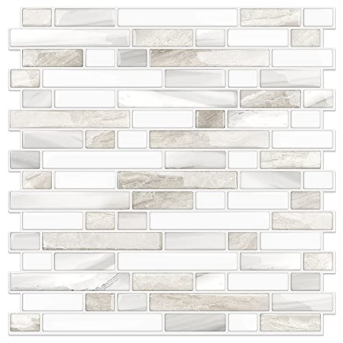 STICKGOO Beige & White Peel and Stick Wall Tile - Thicker, Self-Adhesive Backsplash, 10 Sheets