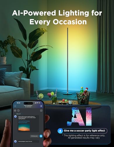 RGBIC Floor Lamp - 53.7 Inch LED Corner Lamp with App Control, Black