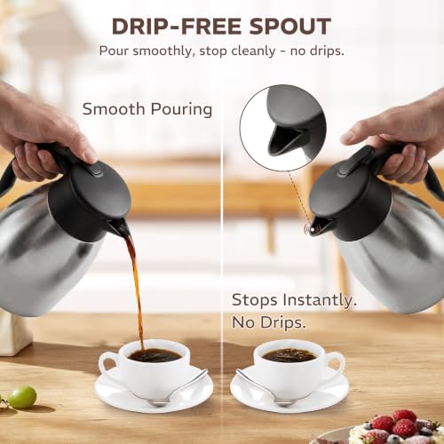 Gezoss Stainless Steel 34oz Insulated Thermal Coffee Carafe - Keeps Hot & Cold