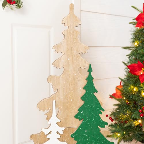 Woodland Trees Christmas Porch Sign with Reindeer & Pinecones - Holiday Front Door Decor - Variations Available