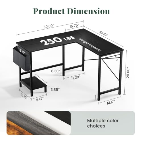 L Shaped Computer Gaming Desk with PC Stand and Reversible Design for Home Office