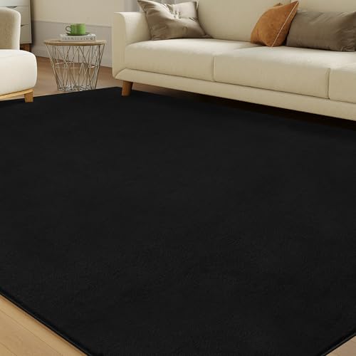 Castlye 6x9 Black Faux Cashmere Area Rug - Soft Non-Slip Living Room Carpet
