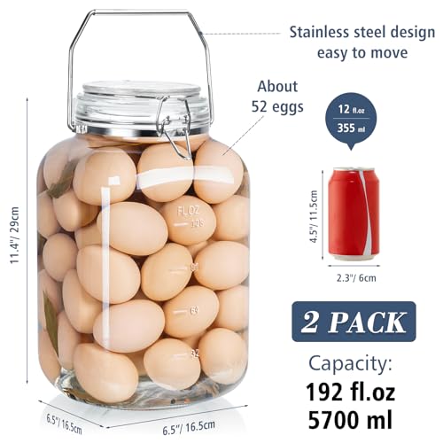 Folinstall 1.5 Gallon Glass Jar with Lid, Wide Mouth Mason Jars, 2PCS