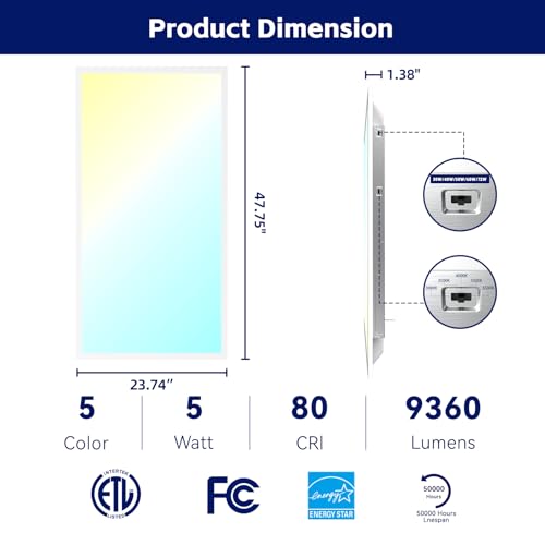 YPII 2Pack 2x4 LED Panel Light 5CCT Selectable Drop Ceiling Fixture