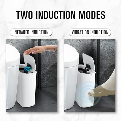 White Automatic Touchless Bathroom Trash Can 2.6 Gallon Slim Waste Bin