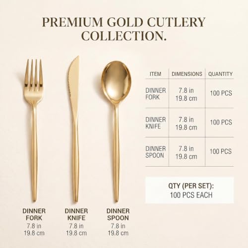 Gold Disposable Plastic Cutlery Set - 300 Pieces for Wedding & Party