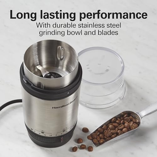 Hamilton Beach Custom Grind Coffee Grinder 4-14 Cups - Adjustable, Hands-Free & Removable Bowl