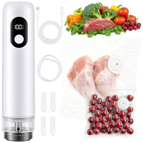 White & Transparent Compact Food Vacuum Sealer Handheld USB-C with 30 Reusable Bags
