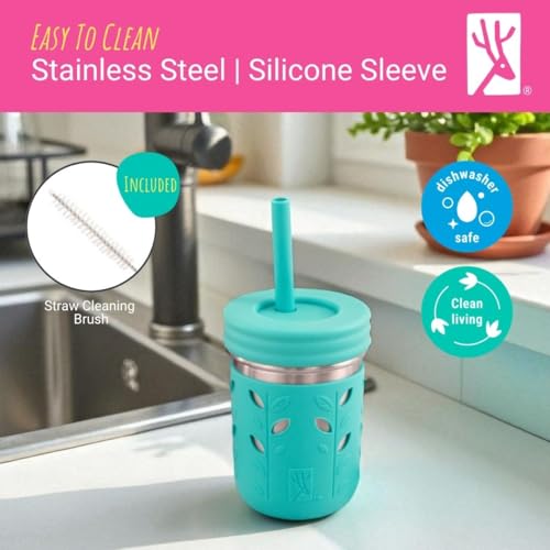 Kids Stainless Steel Mason Jars 10oz with Sleeves & Lids - Sage Blue