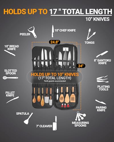 Professional Chef Knife Backpack with Reinforced Handles - Black