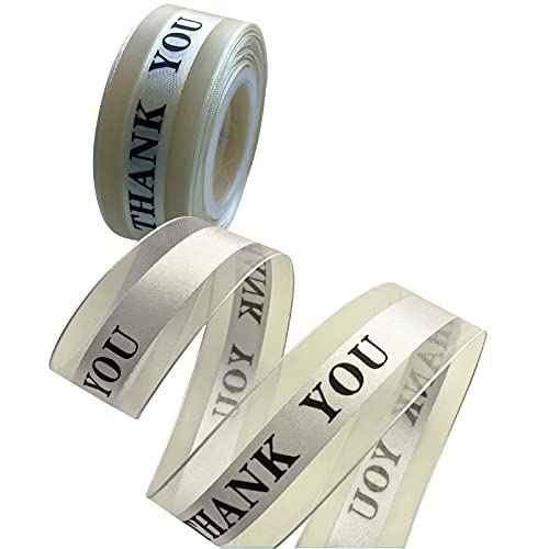 Satin Organza Ribbons Thank You,1 Inch by 25 Yard Gift Wrapping Ribbon for Father's Thanksgiving Valentine's Day,Wedding Favor,Cake Box Decoration (Champagne)