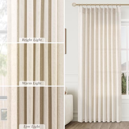 Aersas Natural Linen Pinch Pleated Floor-Length Curtains 40x96 Inches, Pack of 2, Cream
